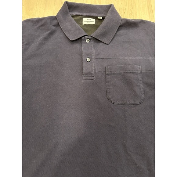 UNIQLO x ENGINEERED GARMENTS Blue Black Colorblock Cotton Blend Polo Medium - Picture 2 of 8